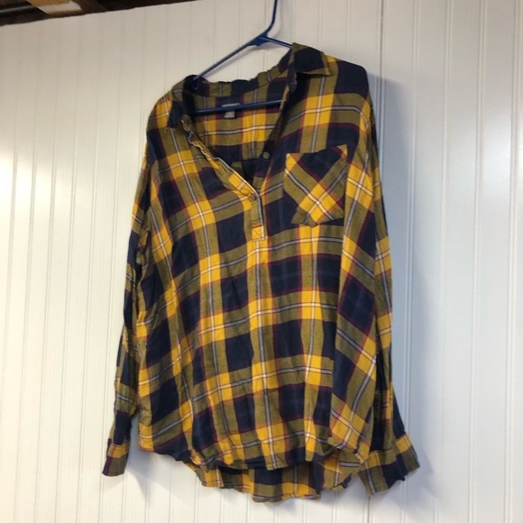 Falls Creek Plaid Yellow and Blue Women's 1/4 Button Pullover Flannel Top 2X - Picture 2 of 4